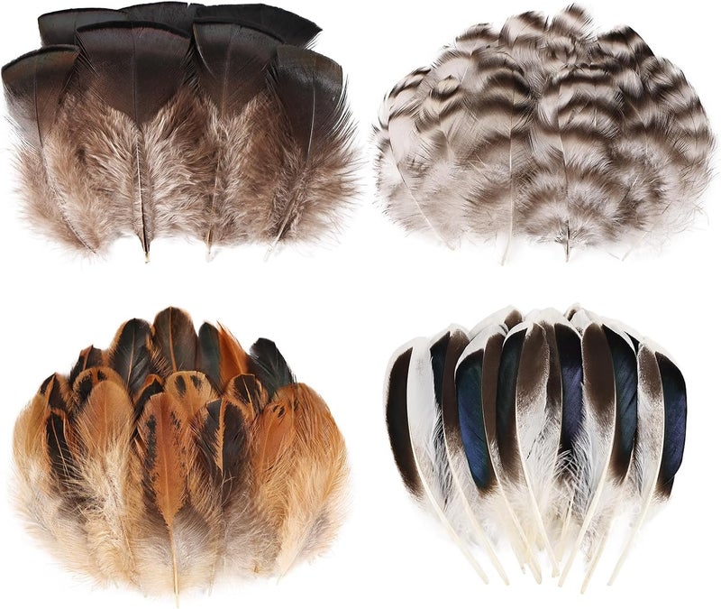 MAOFENG 120pcs 7 Styles Natural Bulk Feathers Assorted Mixed Feathers for DIY Crafts Dream Catcher Wedding Hair Hats Decoration,Guinea Fowl Feathers - Image 1